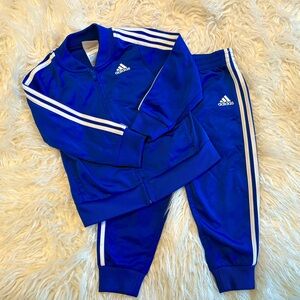 Worn Once Adidas Blue Tracksuit with White Stripes 24 Months - Adidas Originals